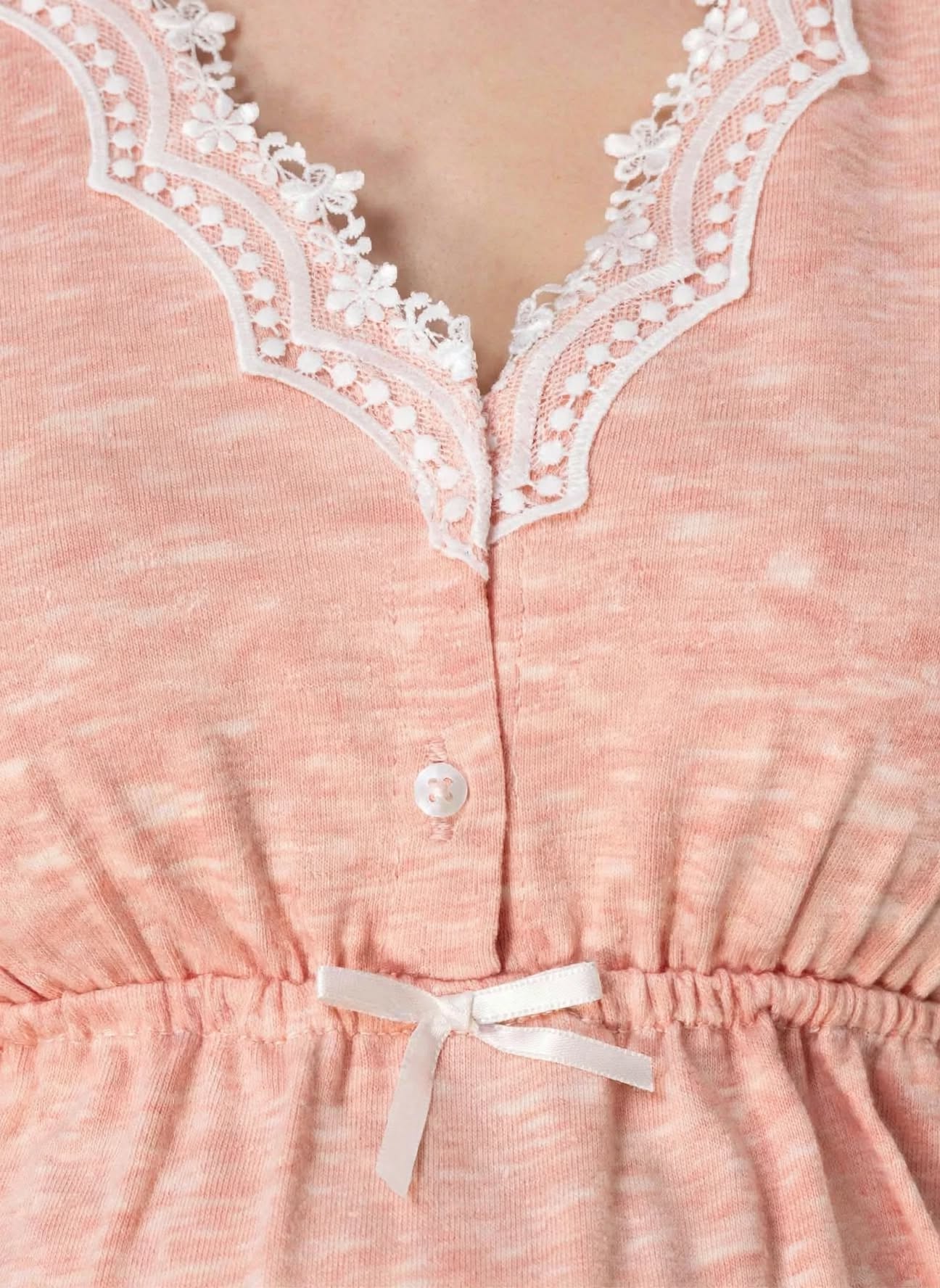 Pyjama Maternité 3 Pièces - Coton Doux avec Robe | Bleu Clair & Rose Pêche - Allaitement- Dentelle
