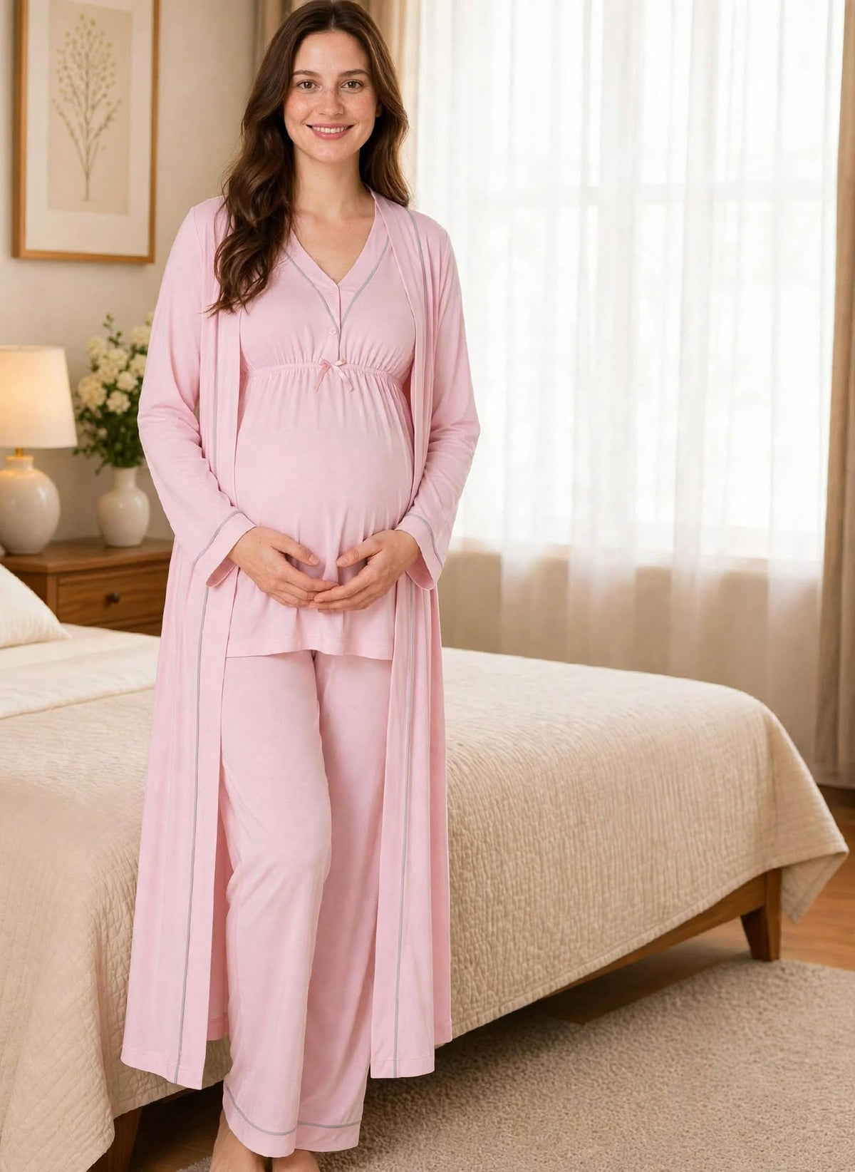 Ensemble 3 Pièces Maternité en Coton Bio - Pyjama d'Allaitement Doux | Pyjama Bruxelles