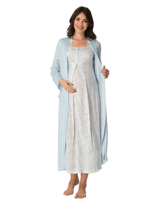 Ensemble 2 Pièces Maternité Allaitement - Chemise de Nuit + Kimono - Cotton