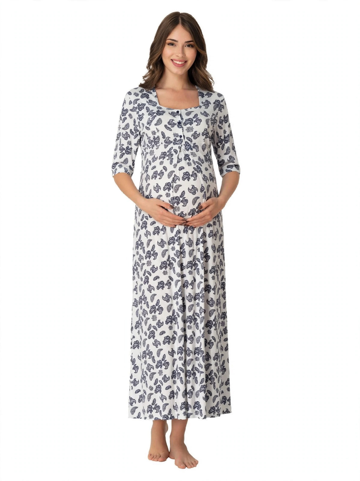 Ensemble 2 Pièces Maternité Allaitement - Chemise de Nuit + Kimono - Cotton
