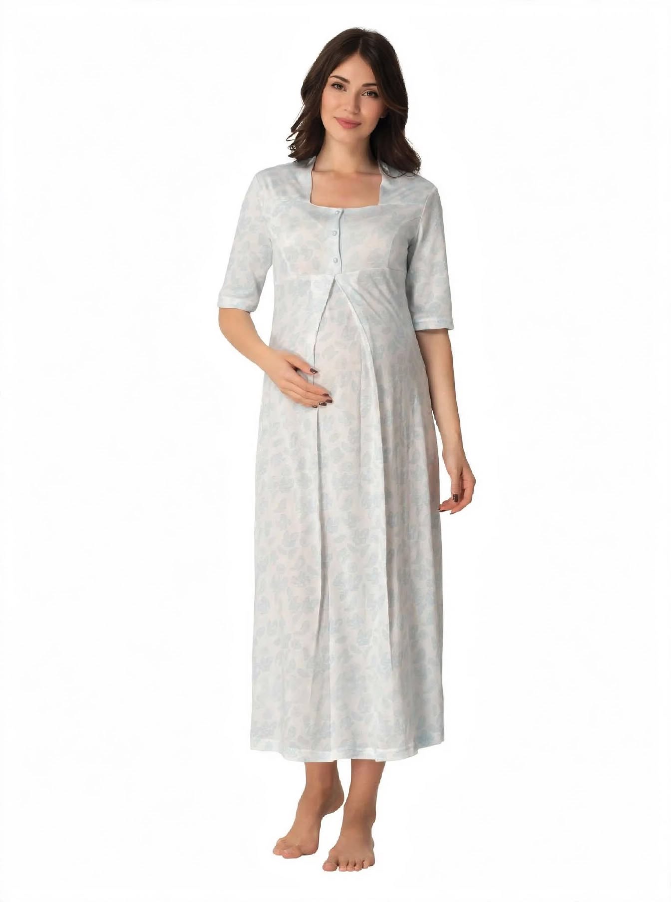 Ensemble 2 Pièces Maternité Allaitement - Chemise de Nuit + Kimono - Cotton