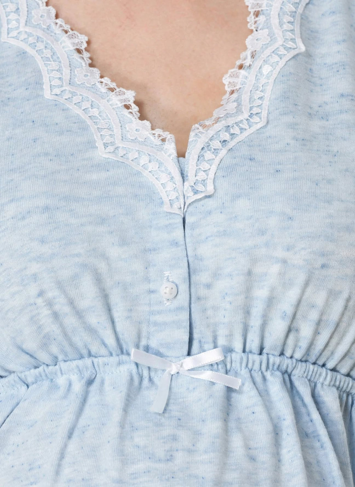 Pyjama Maternité 3 Pièces - Coton Doux avec Robe | Bleu Clair & Rose Pêche - Allaitement- Dentelle