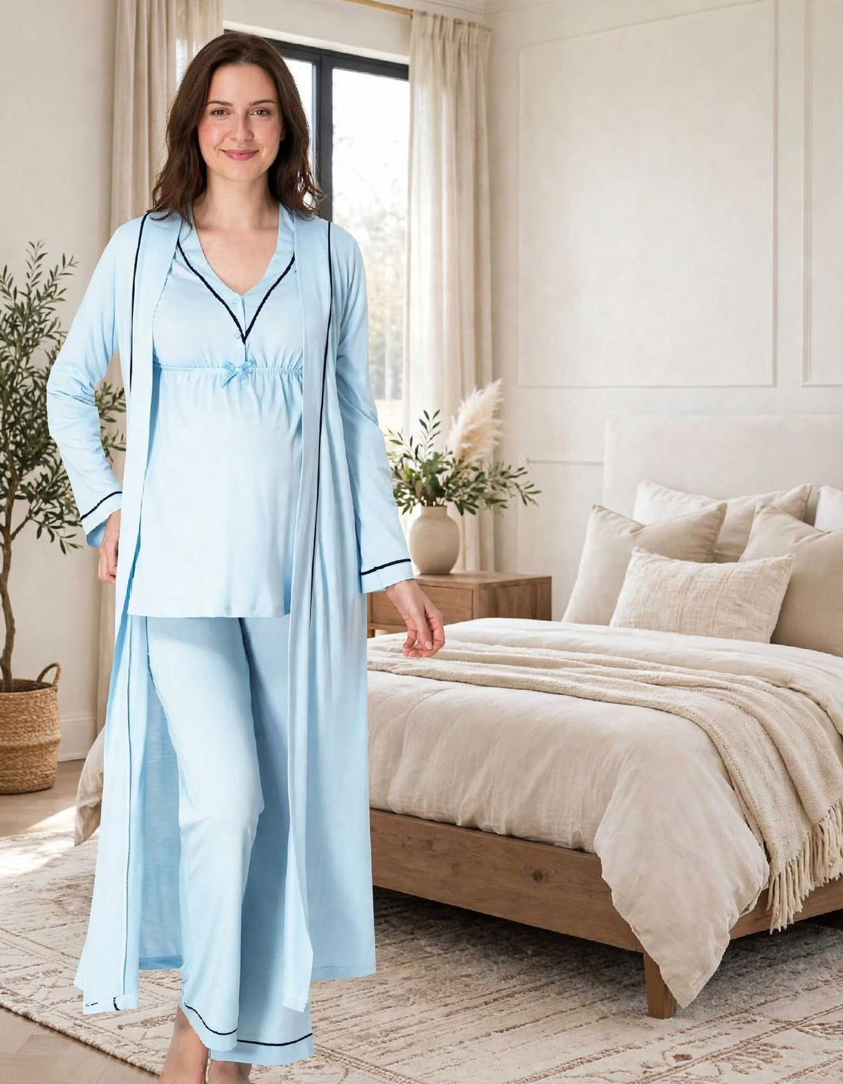 Ensemble 3 Pièces Maternité en Coton Bio - Pyjama d'Allaitement Doux | Pyjama Bruxelles