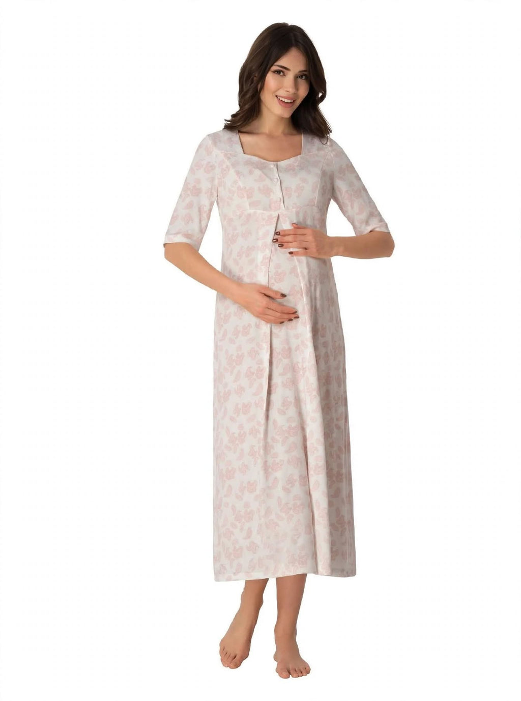 Ensemble 2 Pièces Maternité Allaitement - Chemise de Nuit + Kimono - Cotton