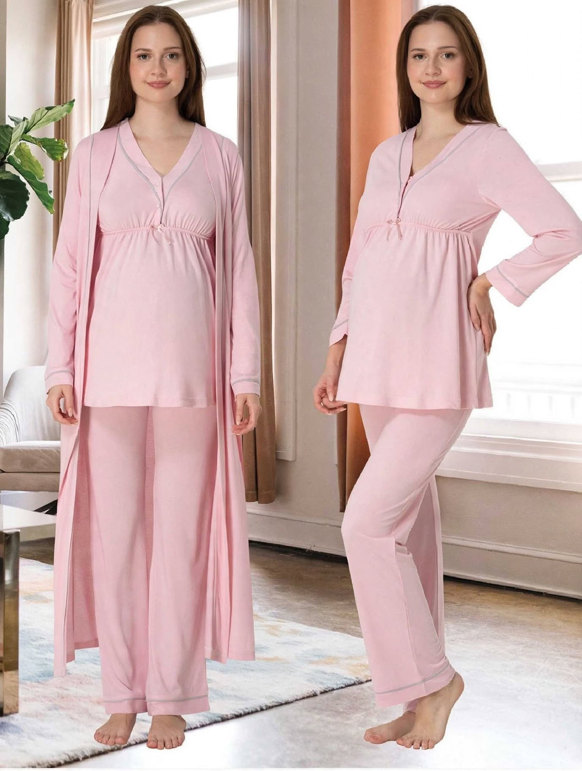 Ensemble 3 Pièces Maternité en Coton Bio - Pyjama d'Allaitement Doux | Pyjama Bruxelles