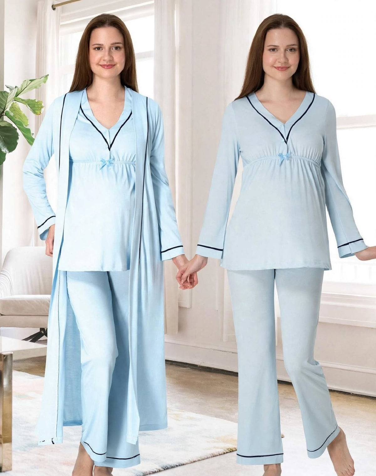 Ensemble 3 Pièces Maternité en Coton Bio - Pyjama d'Allaitement Doux | Pyjama Bruxelles