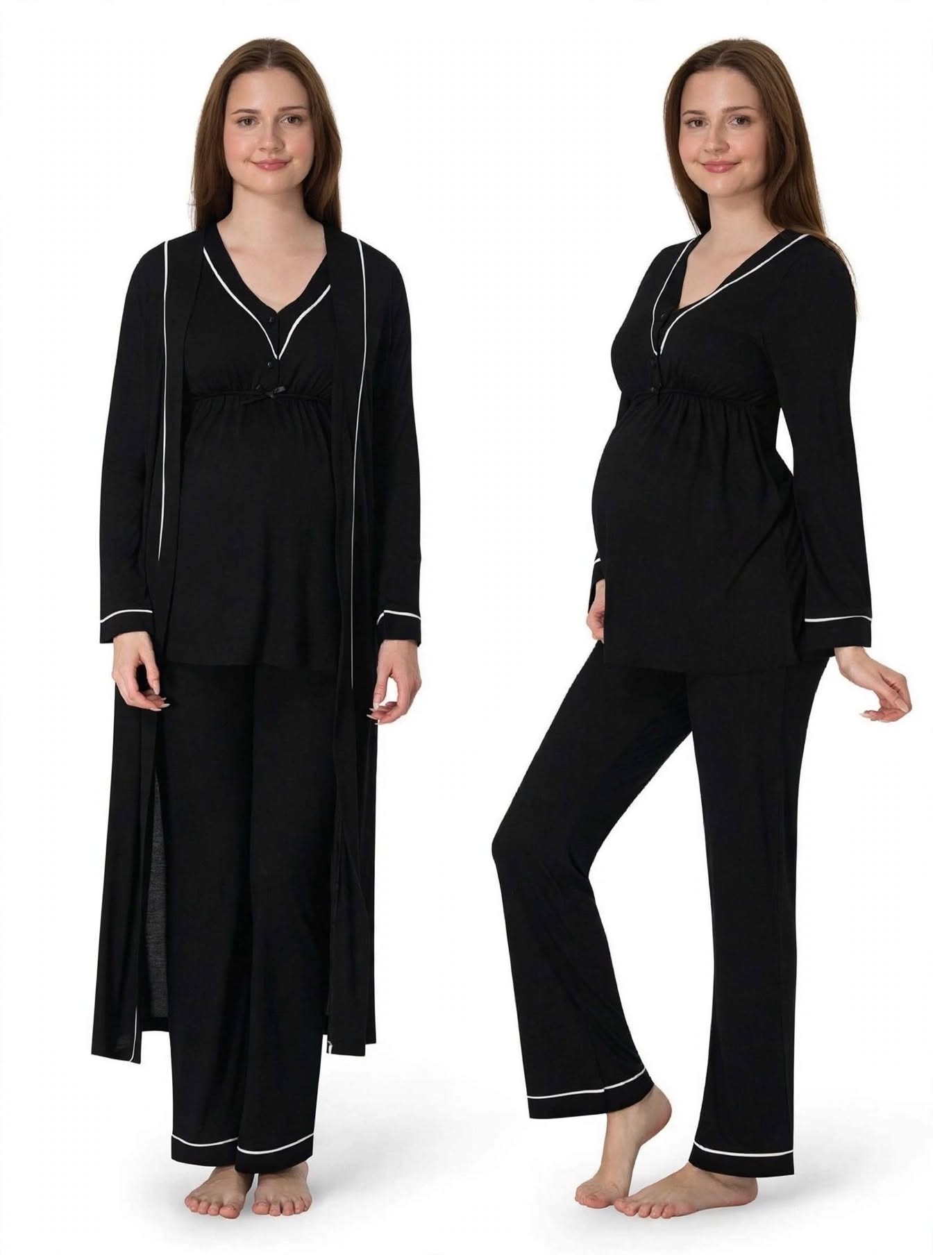 Ensemble 3 Pièces Maternité en Coton Bio - Pyjama d'Allaitement Doux | Pyjama Bruxelles